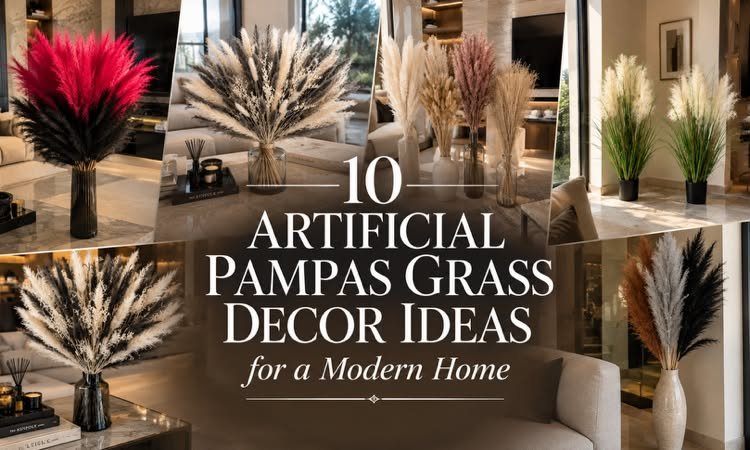 10 Artificial Pampas Grass Decor Ideas for a Modern Home⁠
Modern home living room decorated with colorful artificial pampas grass arrangements in glass and ceramic vases